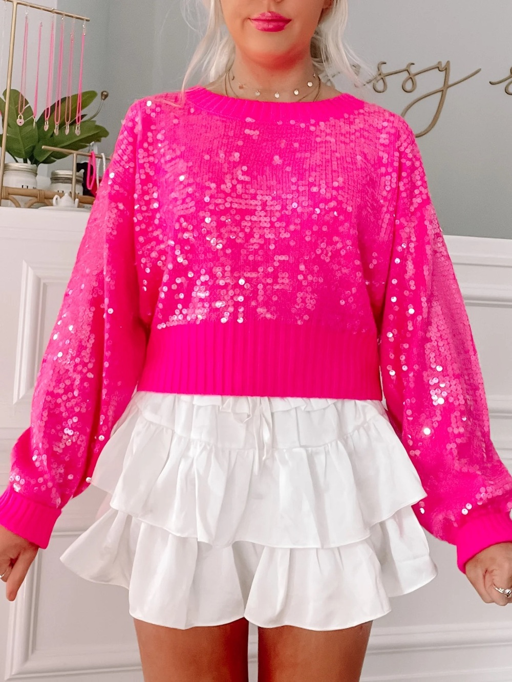 Swear by Sequins Sweater- Sassy Shortcake